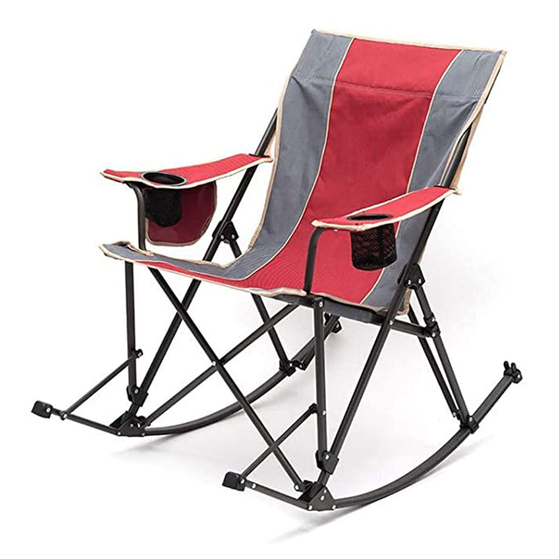 Sunnyfeel Outdoor Portable Folding Rocker Chair with Armrest Cup Holders, Red