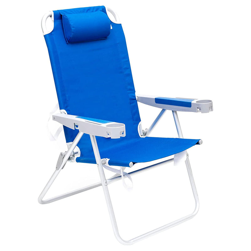 Sunnyfeel Outdoor Folding Reclining Chair w/Armrest Cup Holders, Sea Blue (Used)