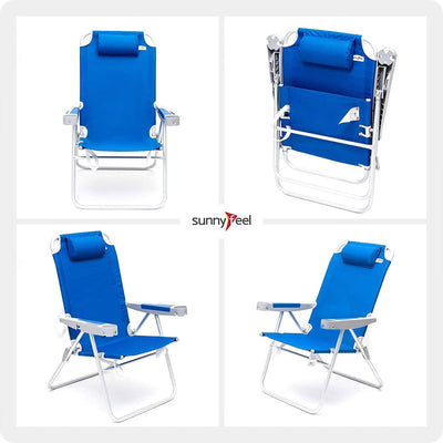 Sunnyfeel Outdoor Folding Reclining Chair w/Armrest Cup Holders, Sea Blue (Used)