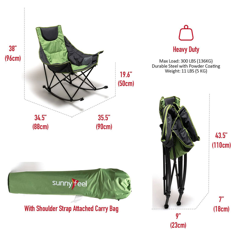 Sunnyfeel Outdoor Portable Folding Rocking Chair w/ Padding and Carry Bag, Green