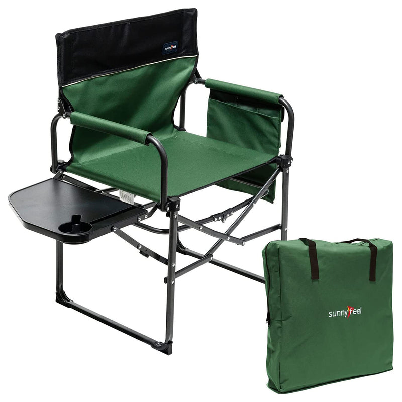 Sunnyfeel Portable Folding Directors Camping Chair with Side Table, Black/Green