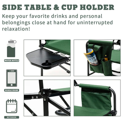 Sunnyfeel Portable Folding Directors Camping Chair with Side Table, Black/Green