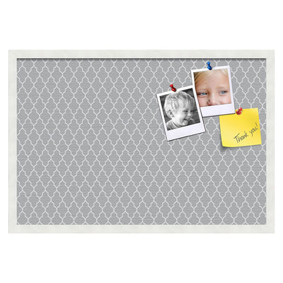 PinPix 30 x 20 Inch Decorative Canvas Bulletin Board, Quatrefoil Pattern, Grey