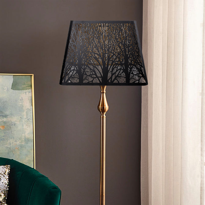 ALUCSET Tree Pattern Metal Square Lampshade for Table & Floor Lamps, Black/Gold