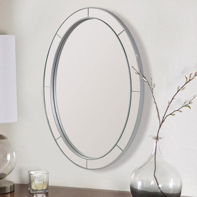 ANDY STAR Modern 24 x 36 Oval Glass Surrounded Bathroom Mirror, Brushed Nickel