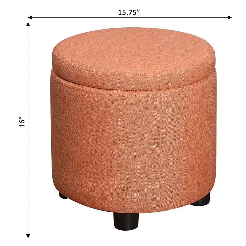 Convenience Concepts Designs4Comfort Faux Linen Round Storage Ottoman, Coral