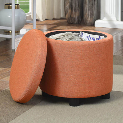 Convenience Concepts Designs4Comfort Faux Linen Round Storage Ottoman, Coral