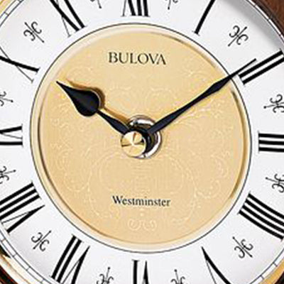 Bulova Clocks B1765 Cambria Antiqued Walnut Mantel Clock with Westminster Chime
