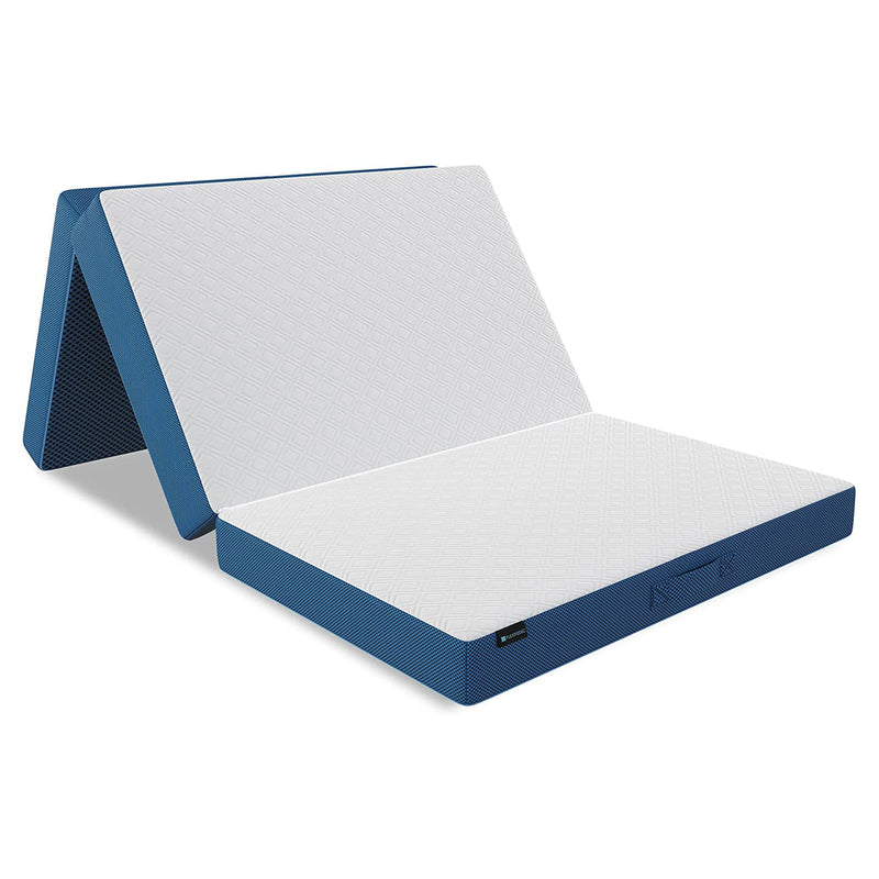 Detachable Tri-Folding Memory Foam Mattress Topper, Twin 4 Inch, Blue (Used)