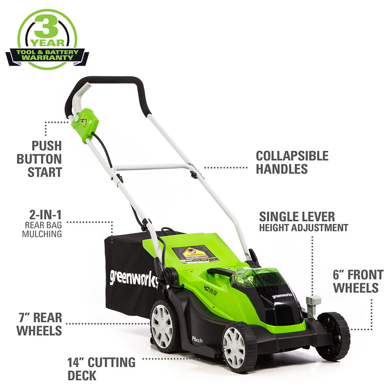 Greenworks 40V Lawn Mower, Axial Blower, & 12 Inch String Trimmer Kit w/ Charger