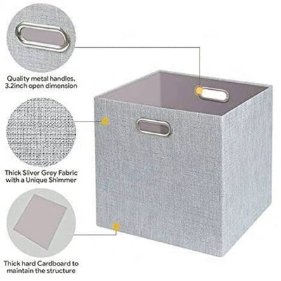 Posprica 13 x 13 Inch Square Collapsible Fabric Storage Cubes, Silver (4 Pack)