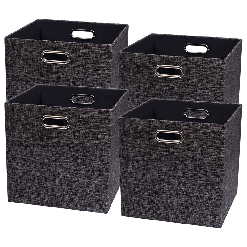 Posprica 13 x 13 Inch Square Thicker Collapsible Storage Cubes, Black (4 Pack)