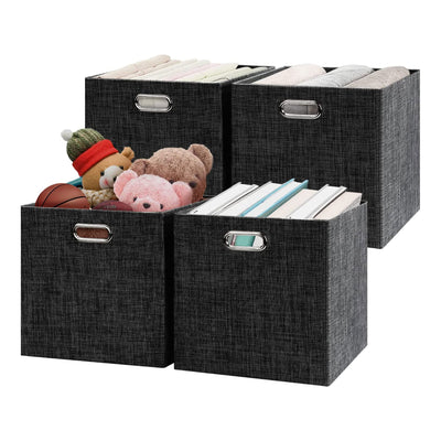 Posprica 13 x 13 Inch Square Thicker Collapsible Storage Cubes, Black (4 Pack)