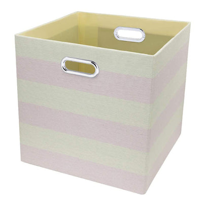 Posprica 13 x 13 In Collapsible Storage Cube, Light Pink Striped (4 Pack) (Used)