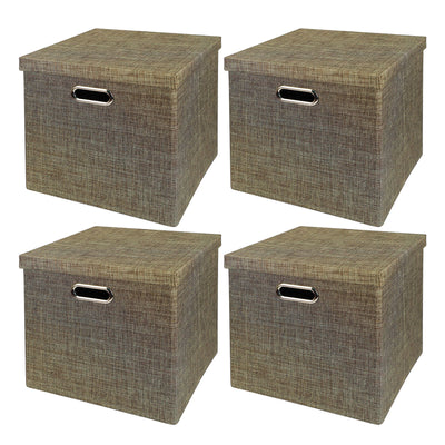 Posprica 13 x 13 In Square Collapsible Storage Cubes with Lids, Brown (4 Pack)