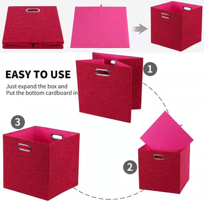 13 x 13 Inch Square Collapsible Fabric Storage Cubes, Red (4 Pack) (Open Box)