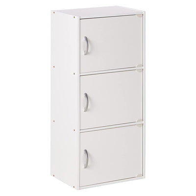 Hodedah 3 Door Enclosed Storage Cabinet for Home and Office, White (Open Box)