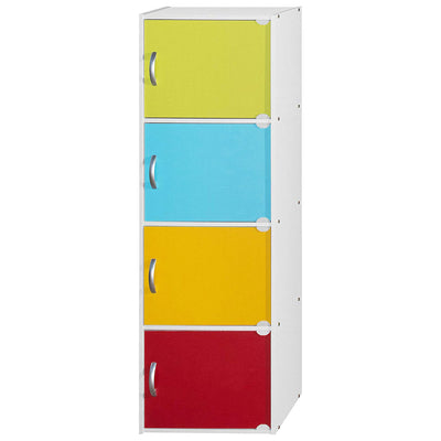 Hodedah 4 Door Enclosed Multipurpose Storage Cabinet for Home or Office, Rainbow