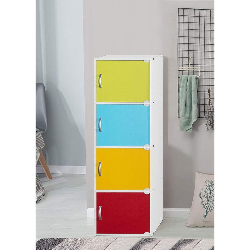 Hodedah 4 Door Enclosed Multipurpose Storage Cabinet for Home or Office, Rainbow