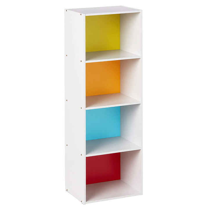 Hodedah Import 12 x 16 x 47 Inch 4 Shelf Bookcase Organizer, White and Rainbow