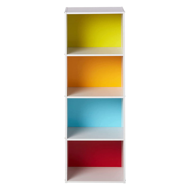 Hodedah Import 12 x 16 x 47 Inch 4 Shelf Bookcase Organizer, White and Rainbow