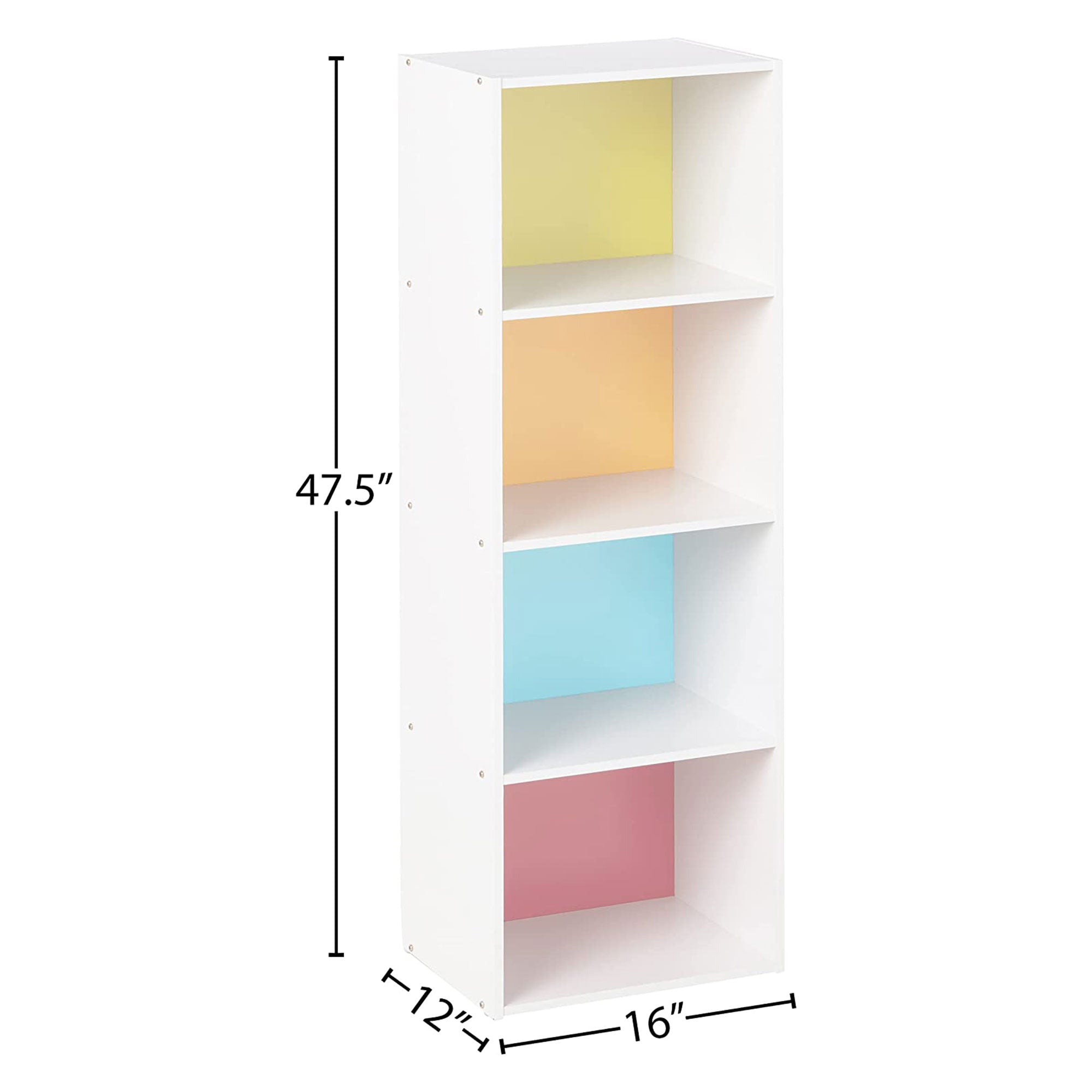 Hodedah Import 12 x 16 x 47 Inch 4 Shelf Bookcase Organizer, White and Rainbow - VMInnovations