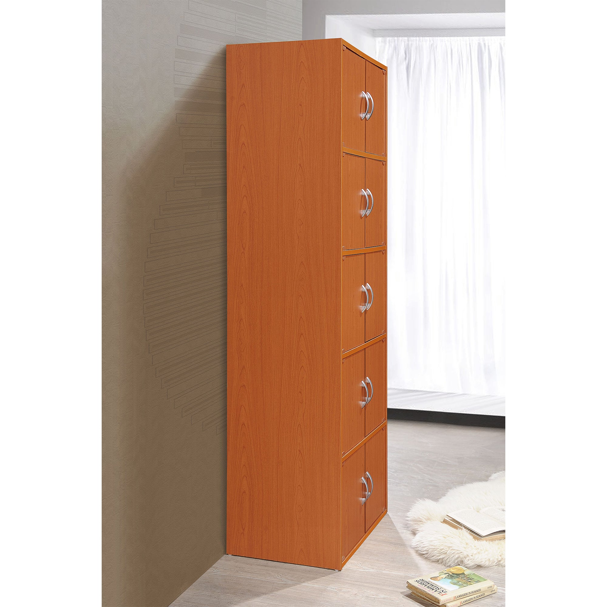 Hodedah 10 Door Enclosed Multipurpose Storage Cabinet for Home/Office, Cherry - VMInnovations