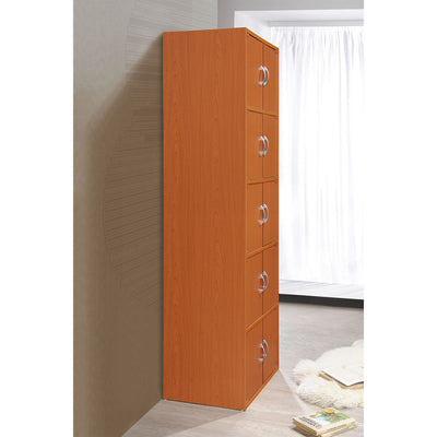 Hodedah 10 Door Enclosed Multipurpose Storage Cabinet for Home/Office, Cherry - VMInnovations