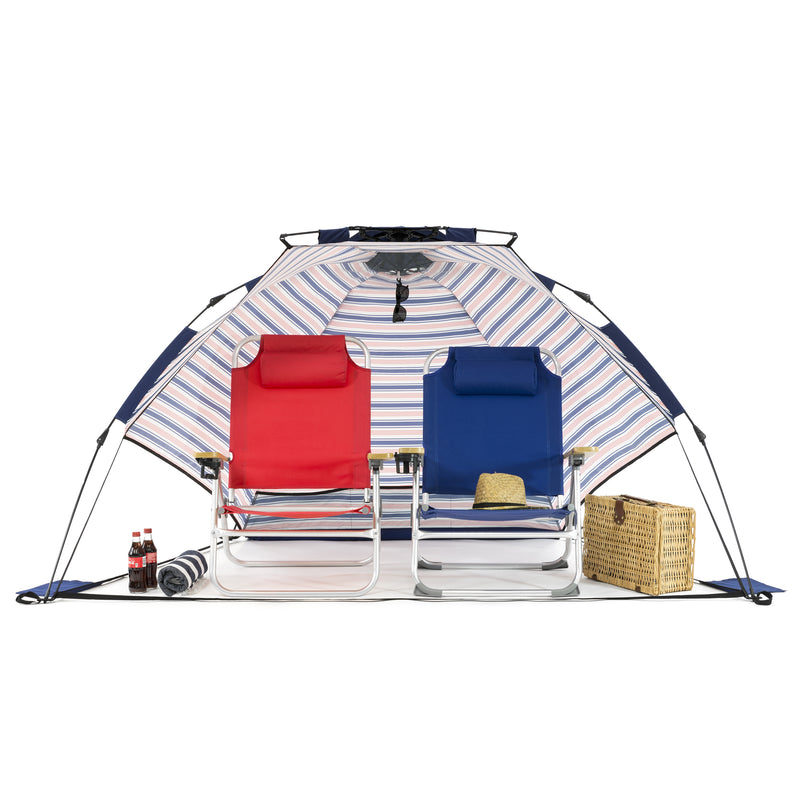 SlumberTrek Adventure 2 Portable Pop Up Outdoor Beach Sun Shelter Tent, Blue/Red