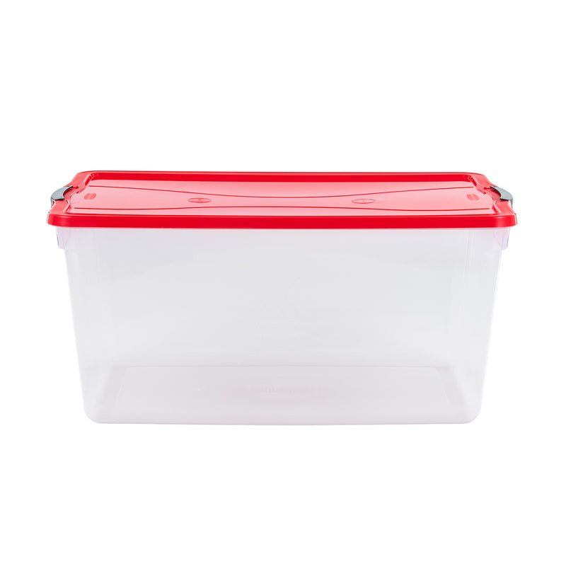 Rubbermaid Cleverstore 18Gal Plastic Holiday Storage Tote, Clear & Red(Open Box)