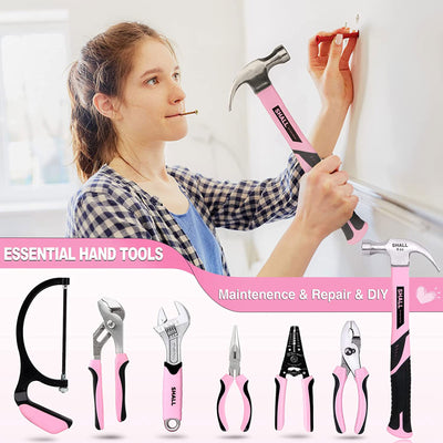 SHALL 246-Piece Ladies Home Hand Tool Set Kit w/Bag & Multiple Tools, Pink(Used)