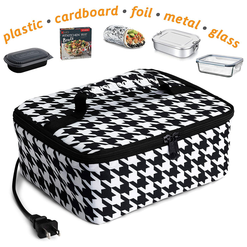 HotLogic Mini Portable Thermal Food Warmer for Office and Travel, Houndstooth