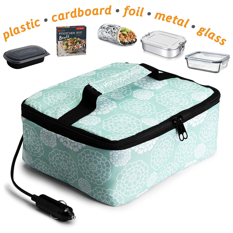 HotLogic Mini Portable Thermal Food Warmer for Home, Office, Travel, Aqua Floral