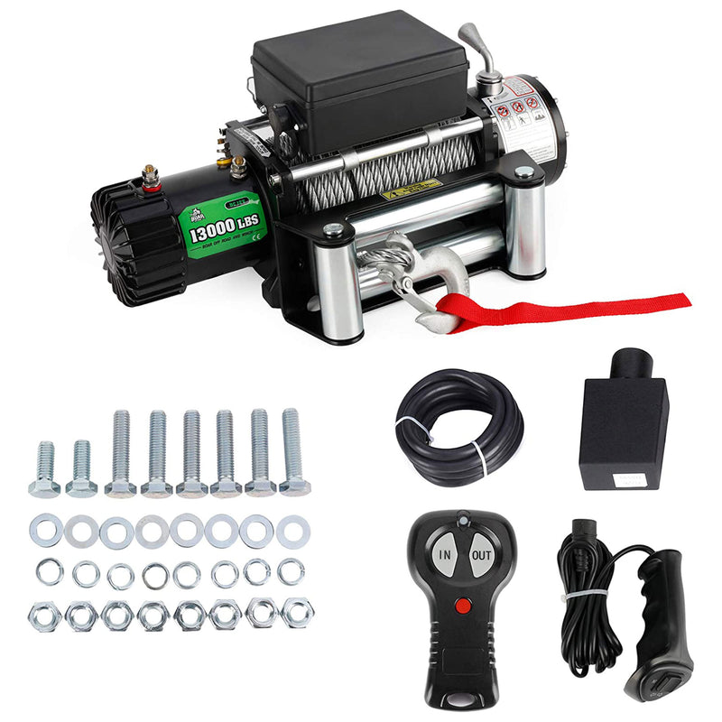 OFF ROAD BOAR Steel Electric Towing Winch Kit, 12V w/ 13000 Pound Max & Remote