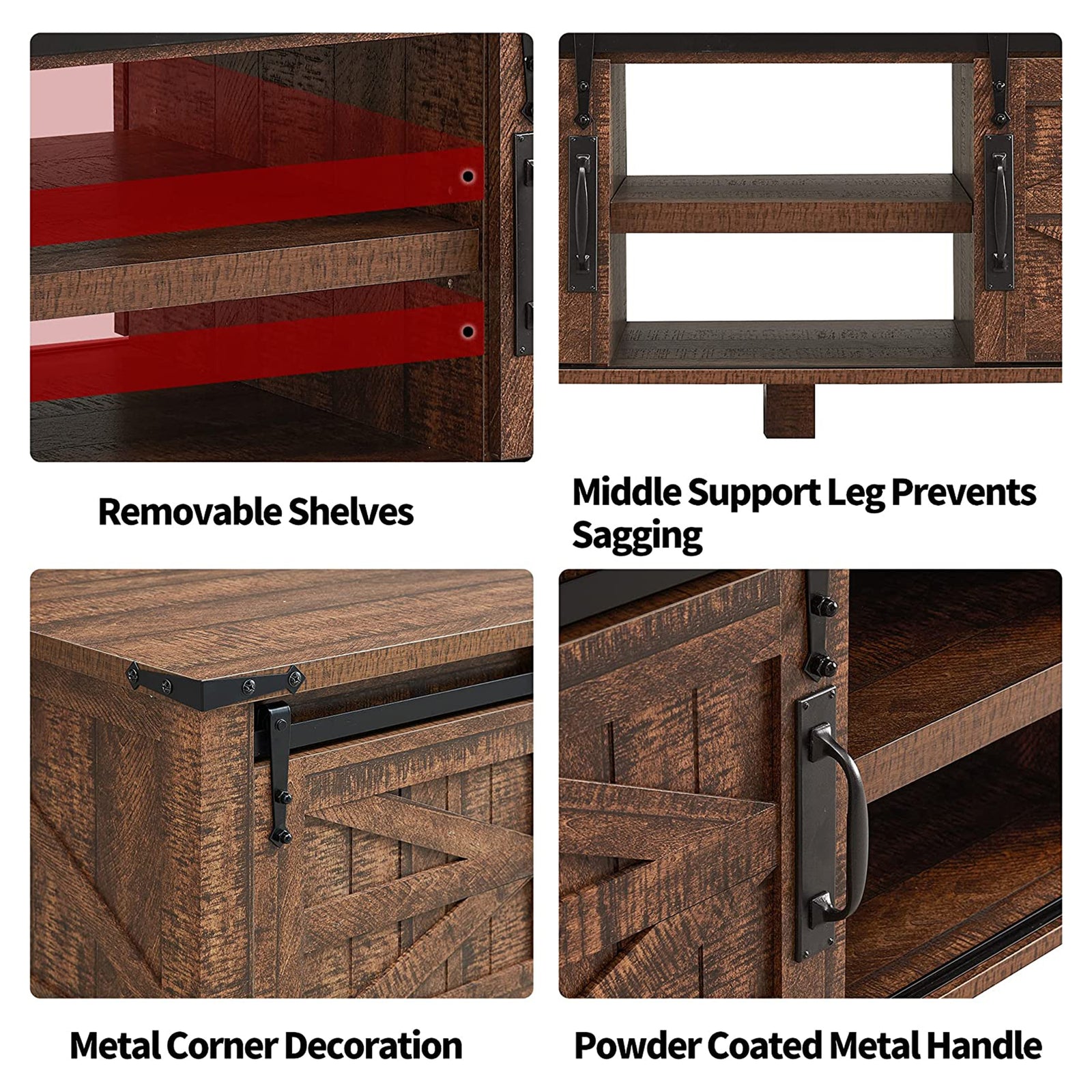 Farmhouse 48 Inch Coffee Table with Sliding Barn Doors, Barnwood (Used) - VMInnovations