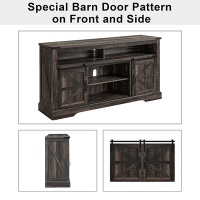 OKD 60" Sliding Barn Door Farmhouse Highboy TV Table Stand, Dark Oak (Open Box)