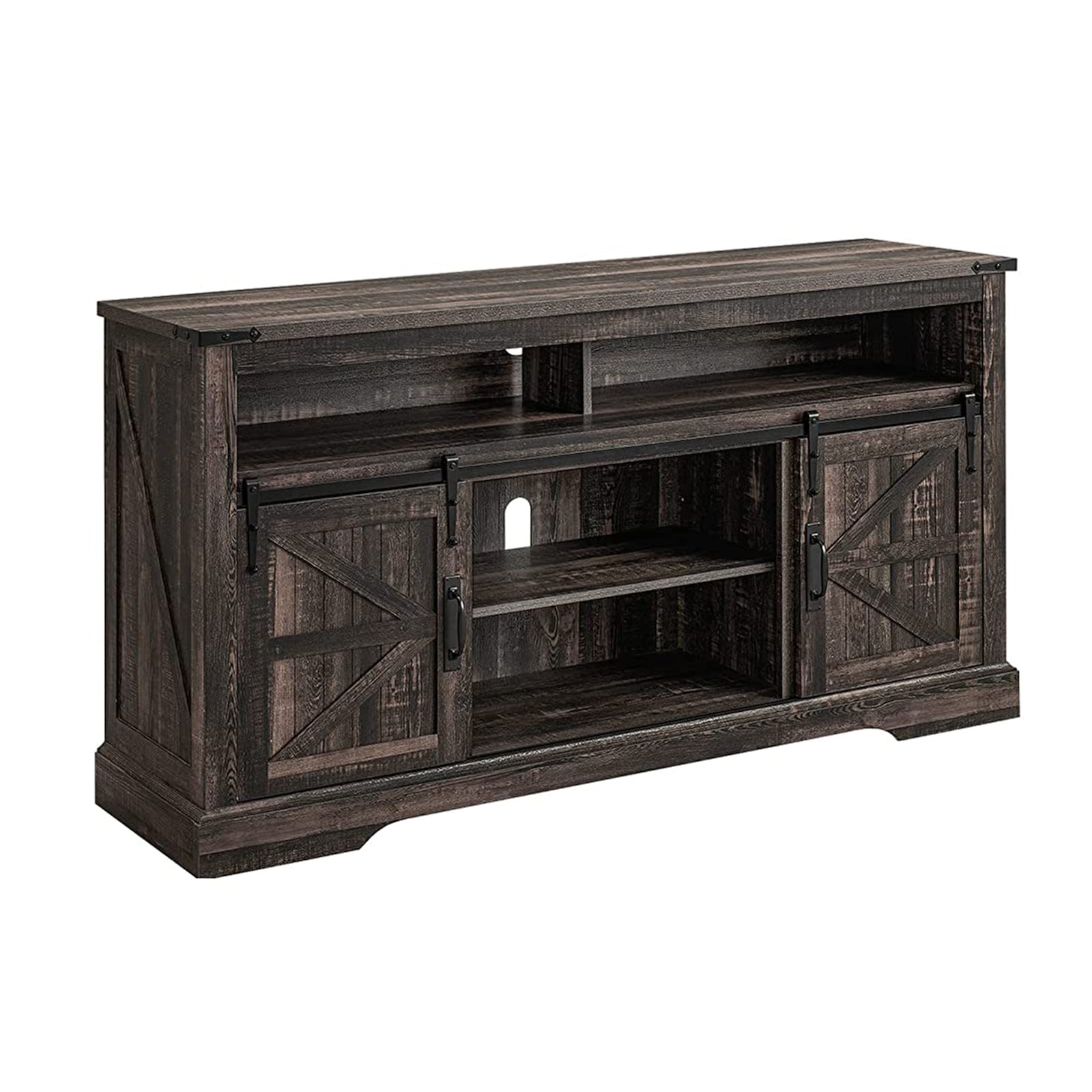 OKD 60" Sliding Barn Door Farmhouse Highboy TV Table Stand, Dark Oak (Open Box) - VMInnovations