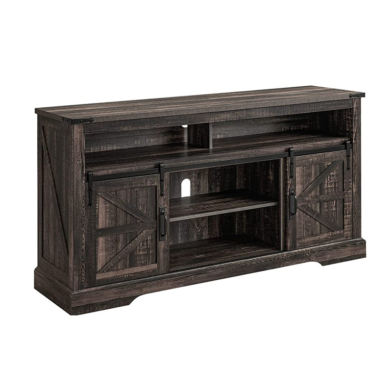 OKD 60" Sliding Barn Door Farmhouse Highboy TV Table Stand, Dark Oak (Open Box)