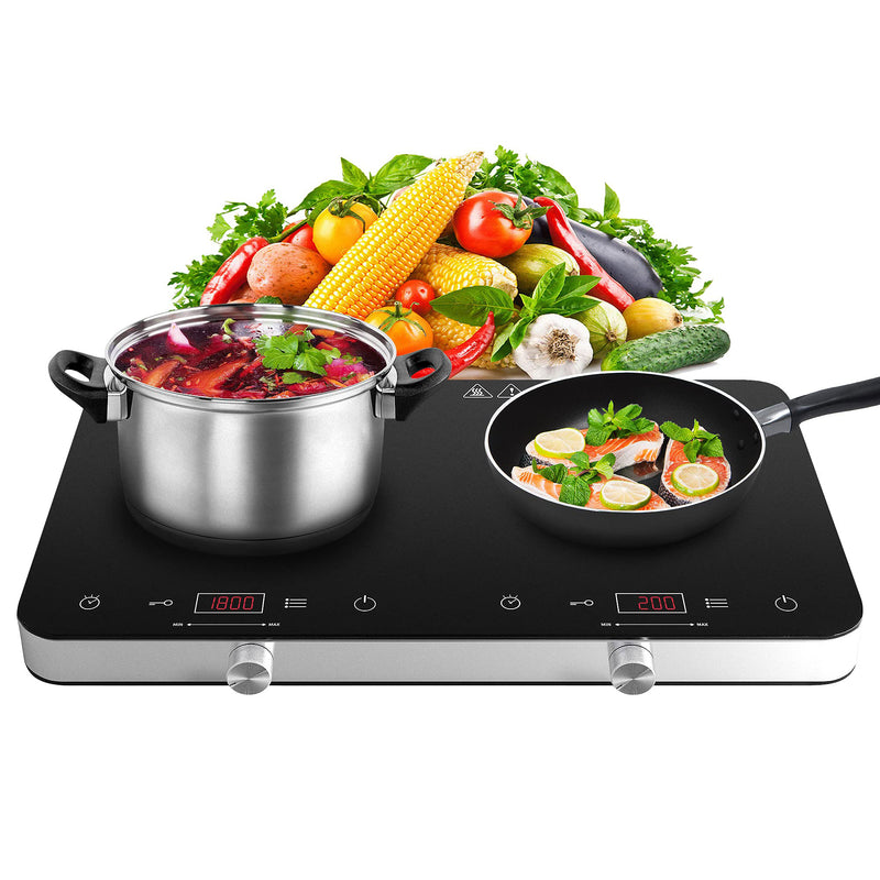 COOKTRON 1800W 120V Portable Double Burner Electric Cooktop w/Knobs (Open Box)