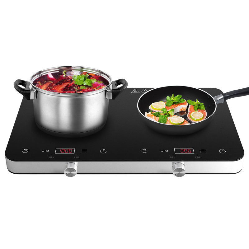 COOKTRON 1800W 120V Portable Double Burner Electric Cooktop w/Knobs (Open Box)