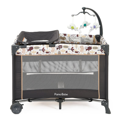 Pamo Babe Bassinet Nursery Center Play Yard Crib with Changing Table, Khaki