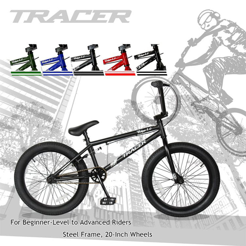 TRACER Edge 20 In Hi-Ten Steel Frame Freestyle BMX Beginners Bike, Matte Black