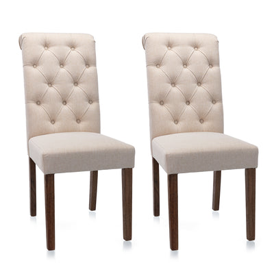 COLAMY Modern Tufted Armless Dining Chair, Solid Wood Legs,Beige(2 Pk)(Open Box)