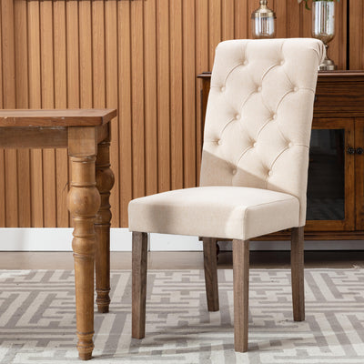 COLAMY Modern Tufted Armless Dining Chair, Solid Wood Legs,Beige(2 Pk)(Open Box)