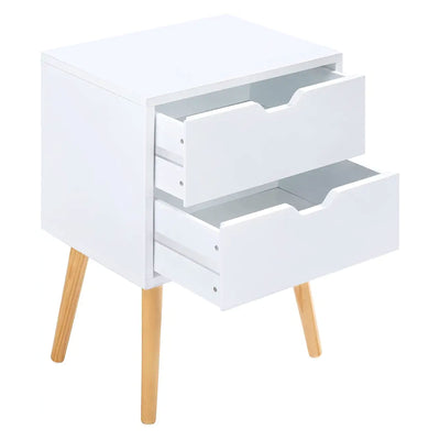 Sweetgo Modern Wooden Nightstand End Side Table with 2 Storage Drawers, White
