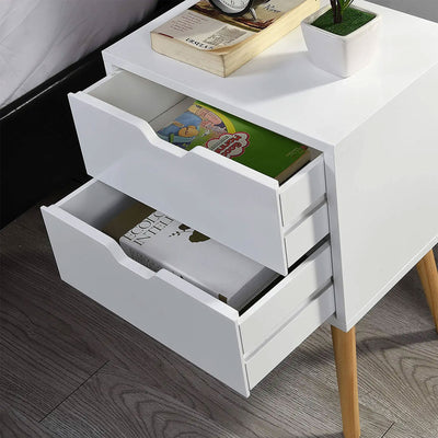 Sweetgo Wooden Nightstand End Table with 2 Storage Drawers, White (For Parts)