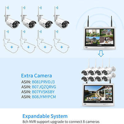 Hiseeu Wireless Security System w/ 4 Cameras, 12"  Monitor & 3T Drive (Open Box)