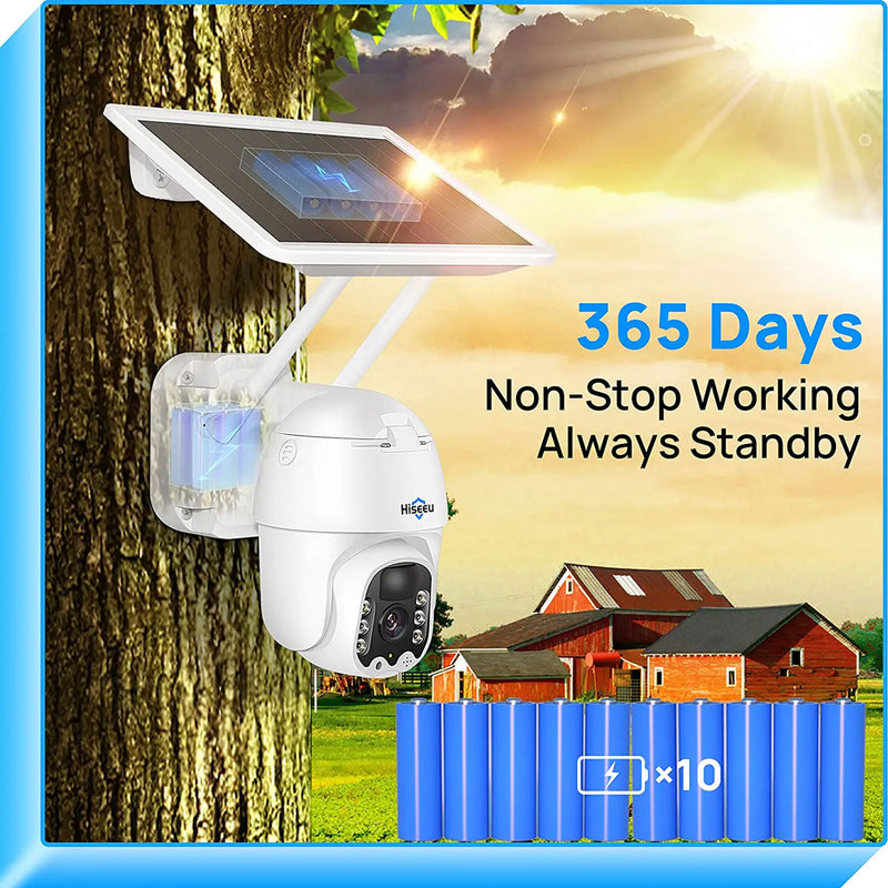 Hiseeu 3MP Outdoor Solar Powered Wireless Security Camera w/ Color Night Vision