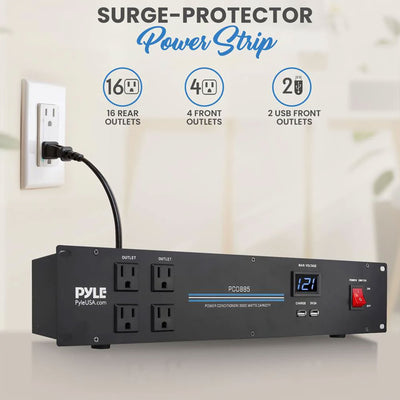 Pyle 3600 Watt 19" Rack Mount Power Conditioner Surge Protector w/ 20 Outlets