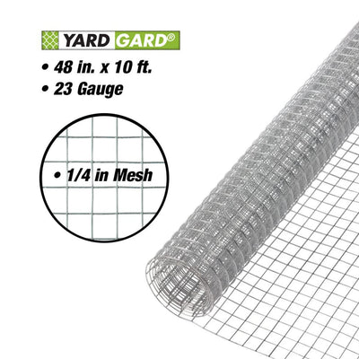 YardGard 4' x 10' 0.25" Square Mesh Wire Hardware Cloth Poultry Fence, Silver